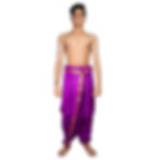 Front view of an Indian man wearing a vibrant Magenta colour Indian traditional dhoti.
