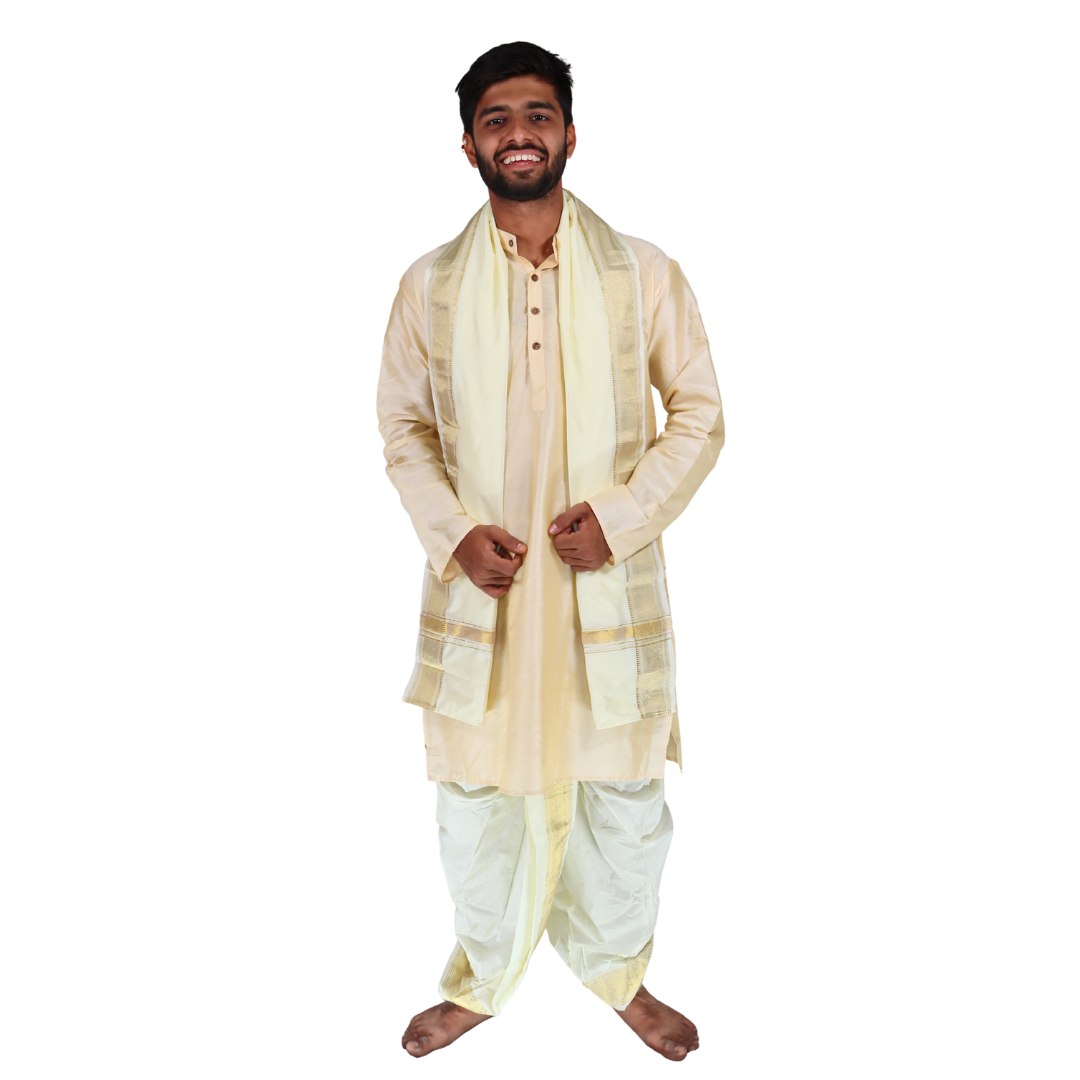 Cream Chhatrapati Dhoti Uparana Set