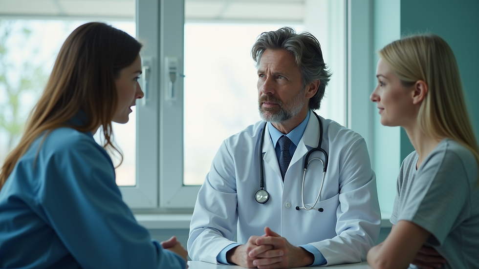Eye-level view of a consultation between a patient and a doctor in a clinic
