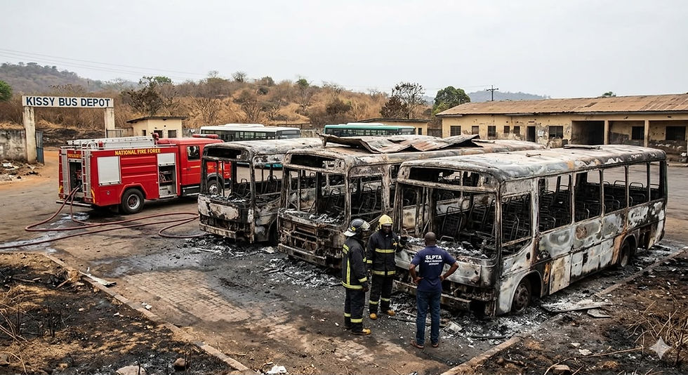 Five Government Buses Destroyed in Kissy Depot Fire, Investigation Underway