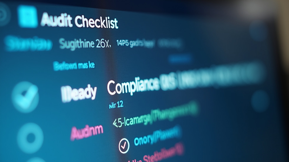Close-up view of a computer screen showing audit checklist and compliance status