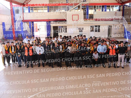 SSC de San Pedro Cholula Realiza Simulacro Preventivo de Seguridad, en Escuela de Momoxpan