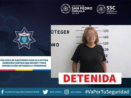 Policías de San Pedro Cholula Evitan Agresión Contra Una Mujer y Detienen a 3 Personas