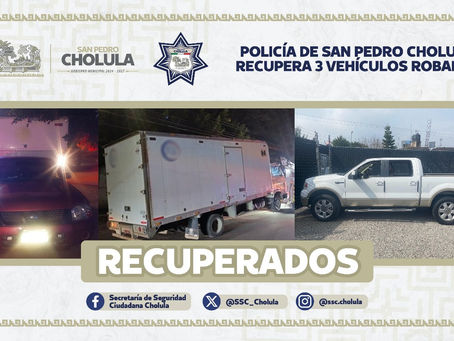 PolicÃa de San Pedro Cholula recupera 3 vehÃculos robados