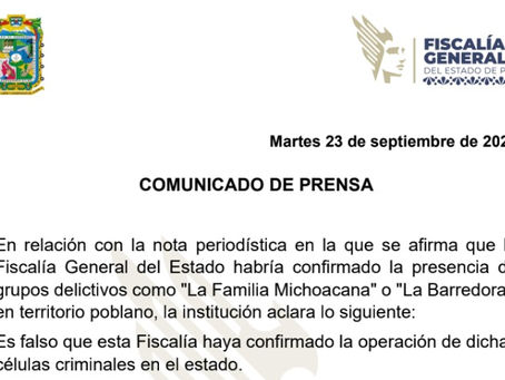 Rechaza Fiscalía General del Estado presencia de grupos delictivos en Puebla