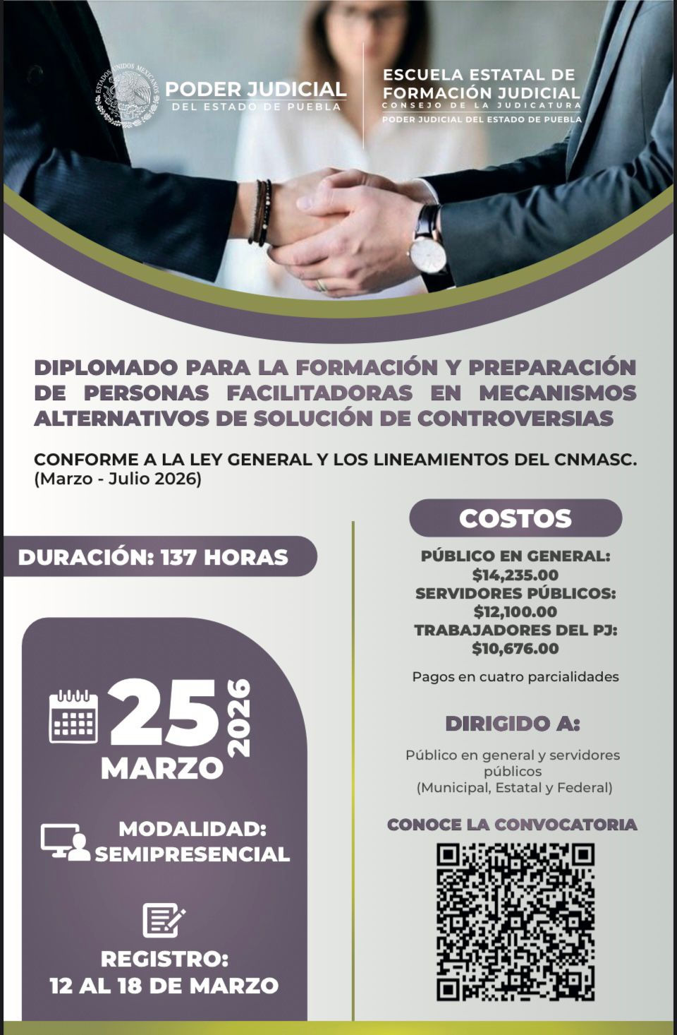Poder Judicial de Puebla ofrece diplomado para capacitar a personas facilitadoras en mecanismos alternativos de solución de controversias