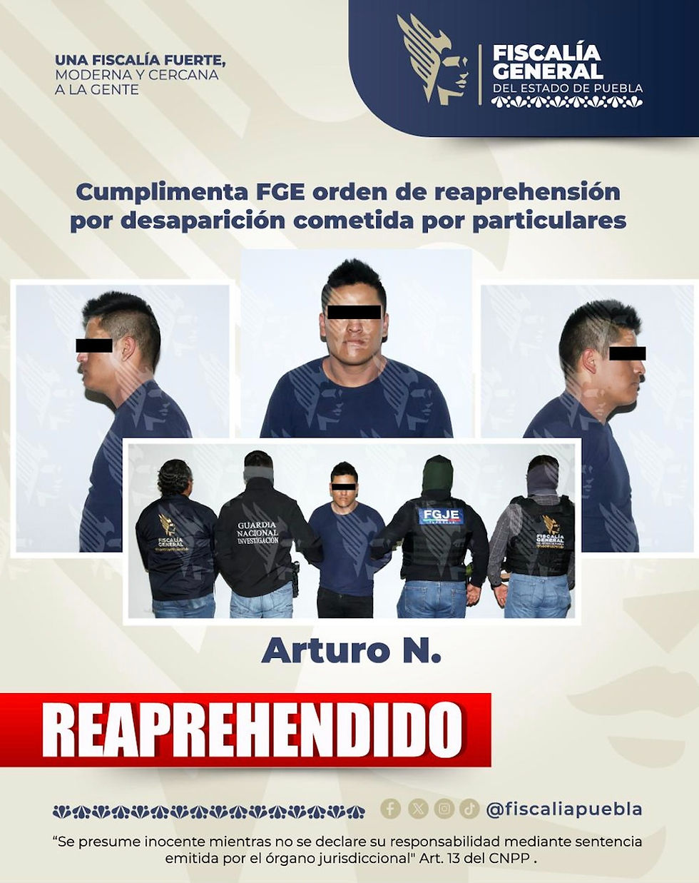Cumplimenta FGE orden de aprehensión por desaparición cometida por particulares
