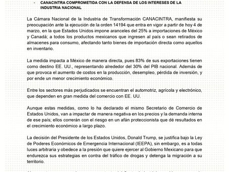 Canacintra comprometida con la defensa de los intereses de la industria nacional
