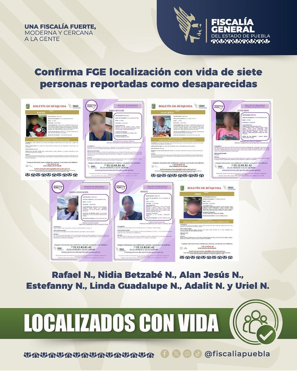 Confirma FGE localización con vida de siete personas reportadas como desaparecidas