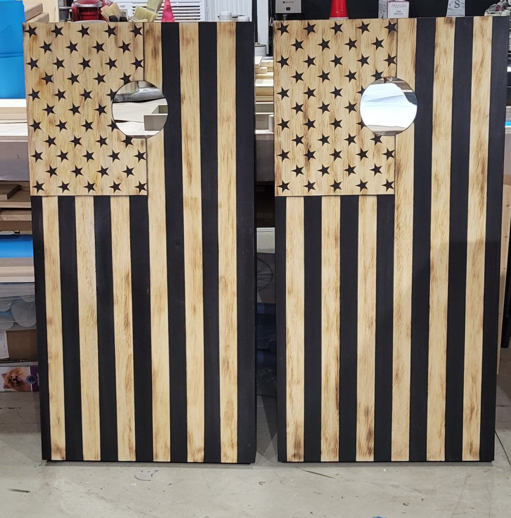 Cornhole - American Flag Black & White