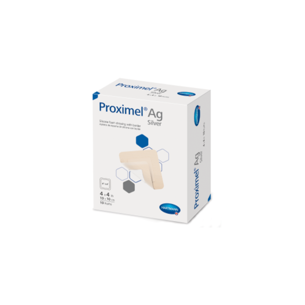 15200000 - AG SILICONE FOAM DRESSING W/ BRDR - 4”X4” W/ 2.4” X 2.4” PAD 10/BX