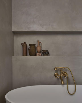 Microcement floor, furniture, and wall finish.