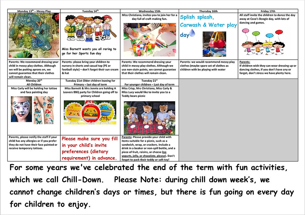 Chill Down Schedule - Summer 2026