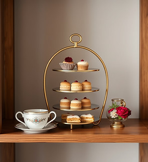 more elegant afternoon tea presentation in wooden shelf.jpg
