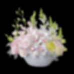 Elegant selection of premium pink flowers arranged in a large ceramic boat shaped vase