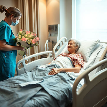 Patient receiving an ECO Vase of Roses from Flowers by Zak