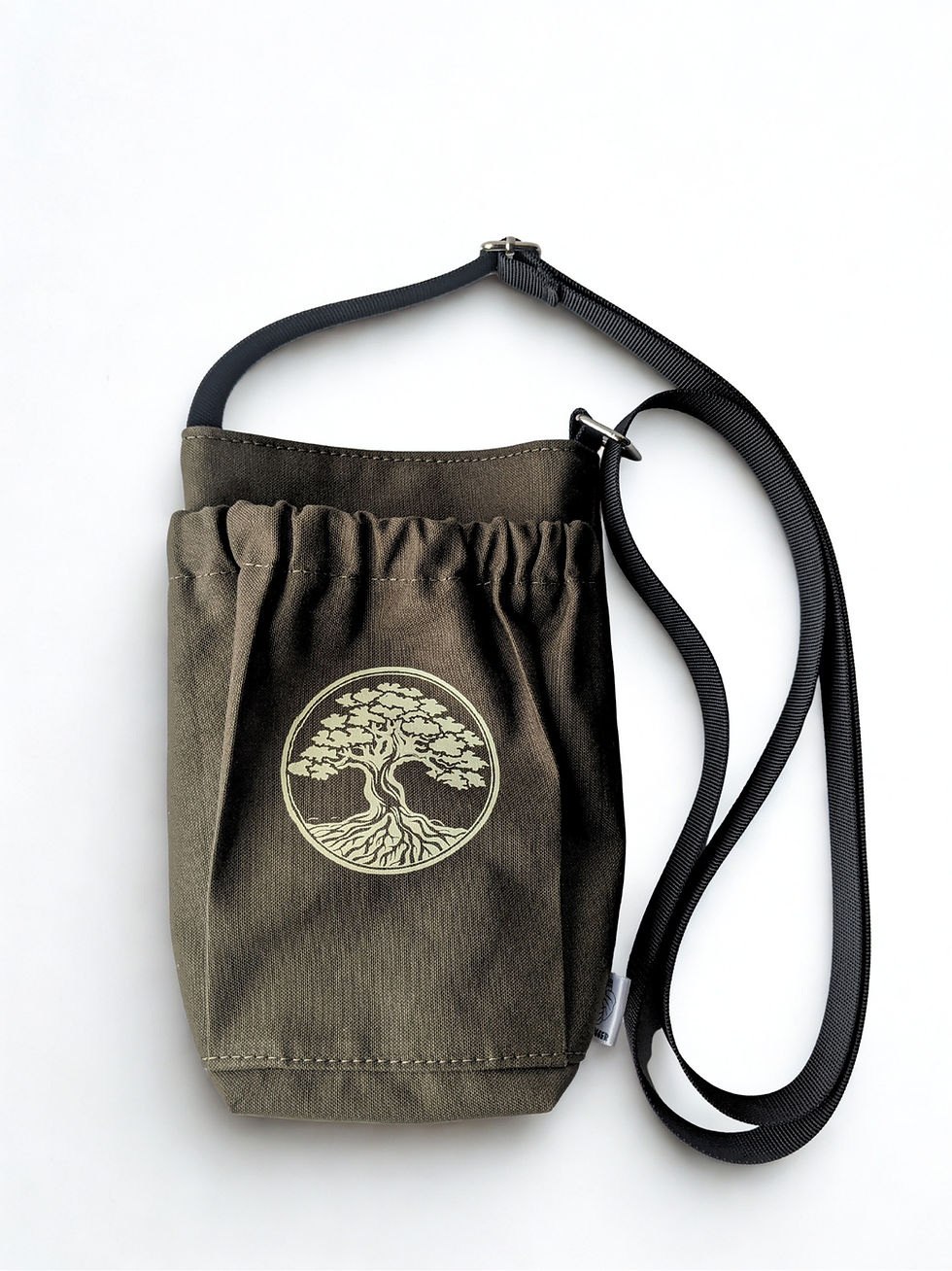 Thumbnail: Large Army Green Water Bottle Satchel with Pocket - Tree