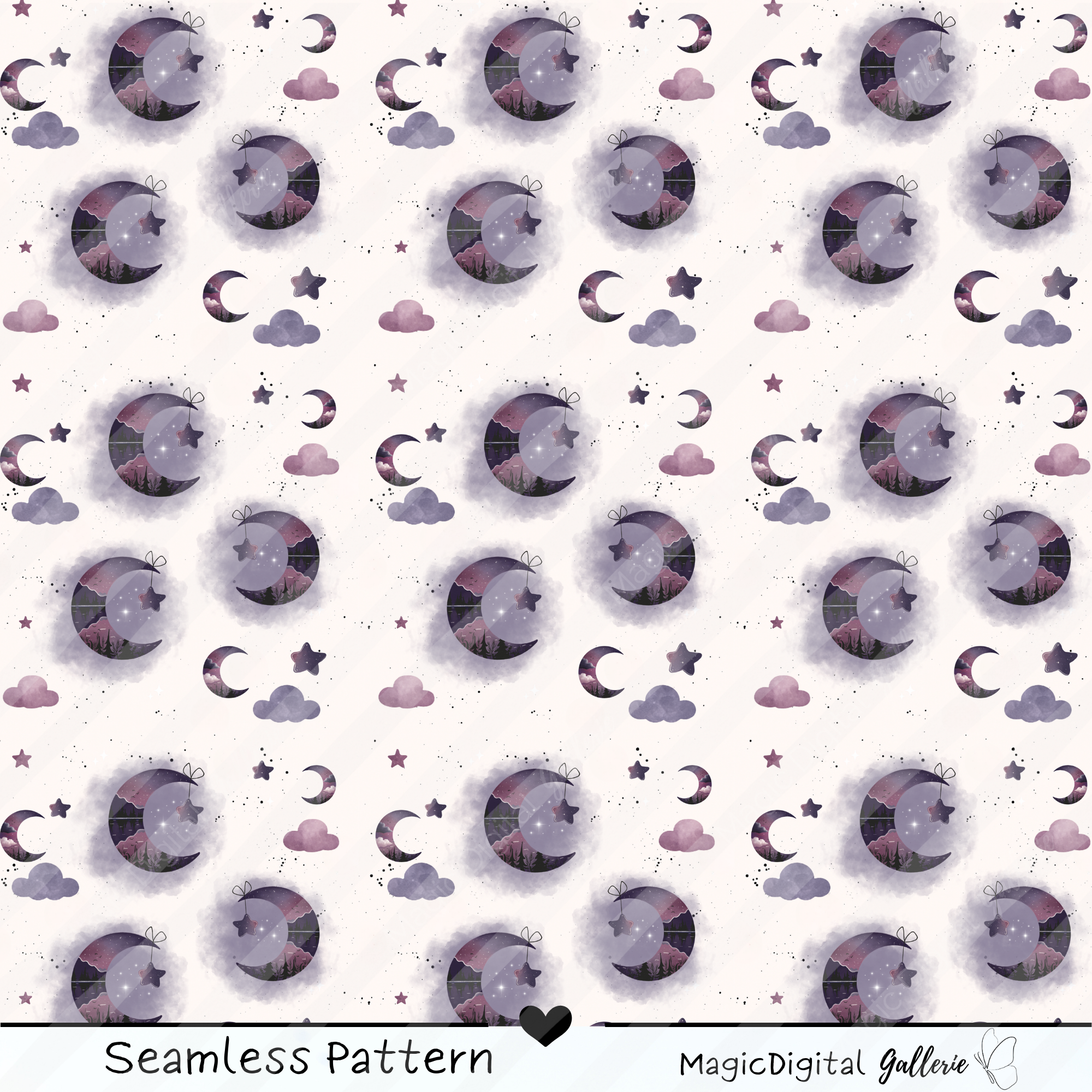 ✨Exklusiv Handgezeichnet Stoffdesign - Mond Spiegelung für Textildruck &DIY