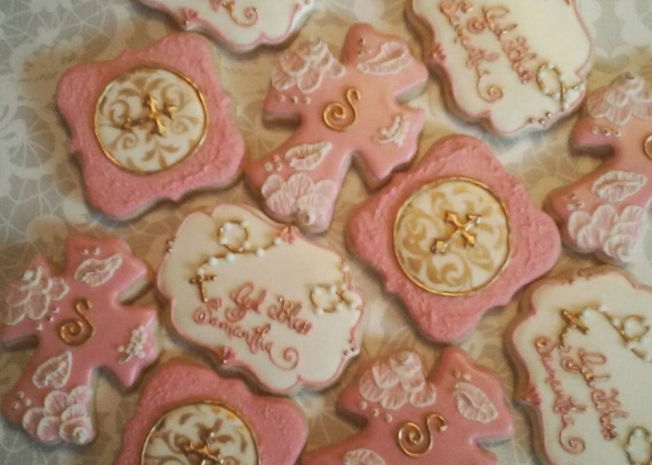 Nanacakes Pink White And Gold Crosses Baptism Themed Cookies