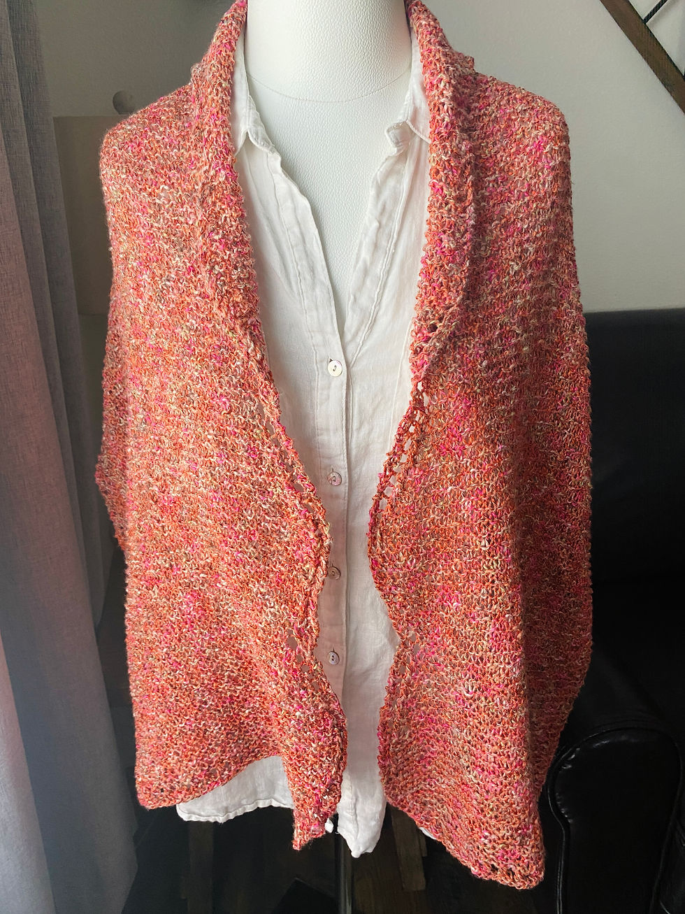 Thumbnail: Hand Knit Scallop Wrap Marled Cotton 