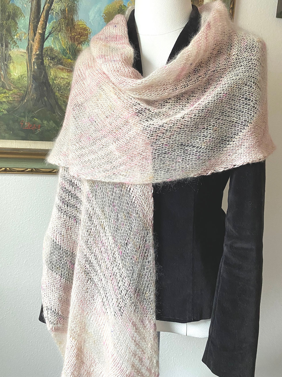 Industrial Whimsy Blush Wrap Hand Knit Mohair Scarf