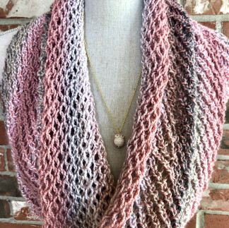 lacy infinity scarf in pink grey