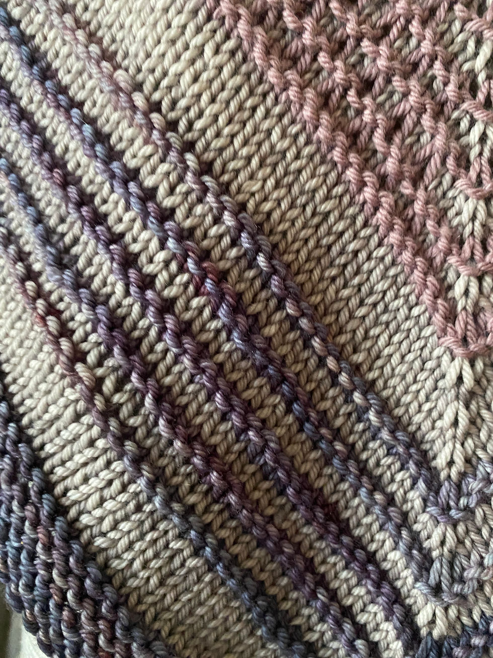 Thumbnail: Hometown Shawl Hand Knit Triangle Scarf Purples
