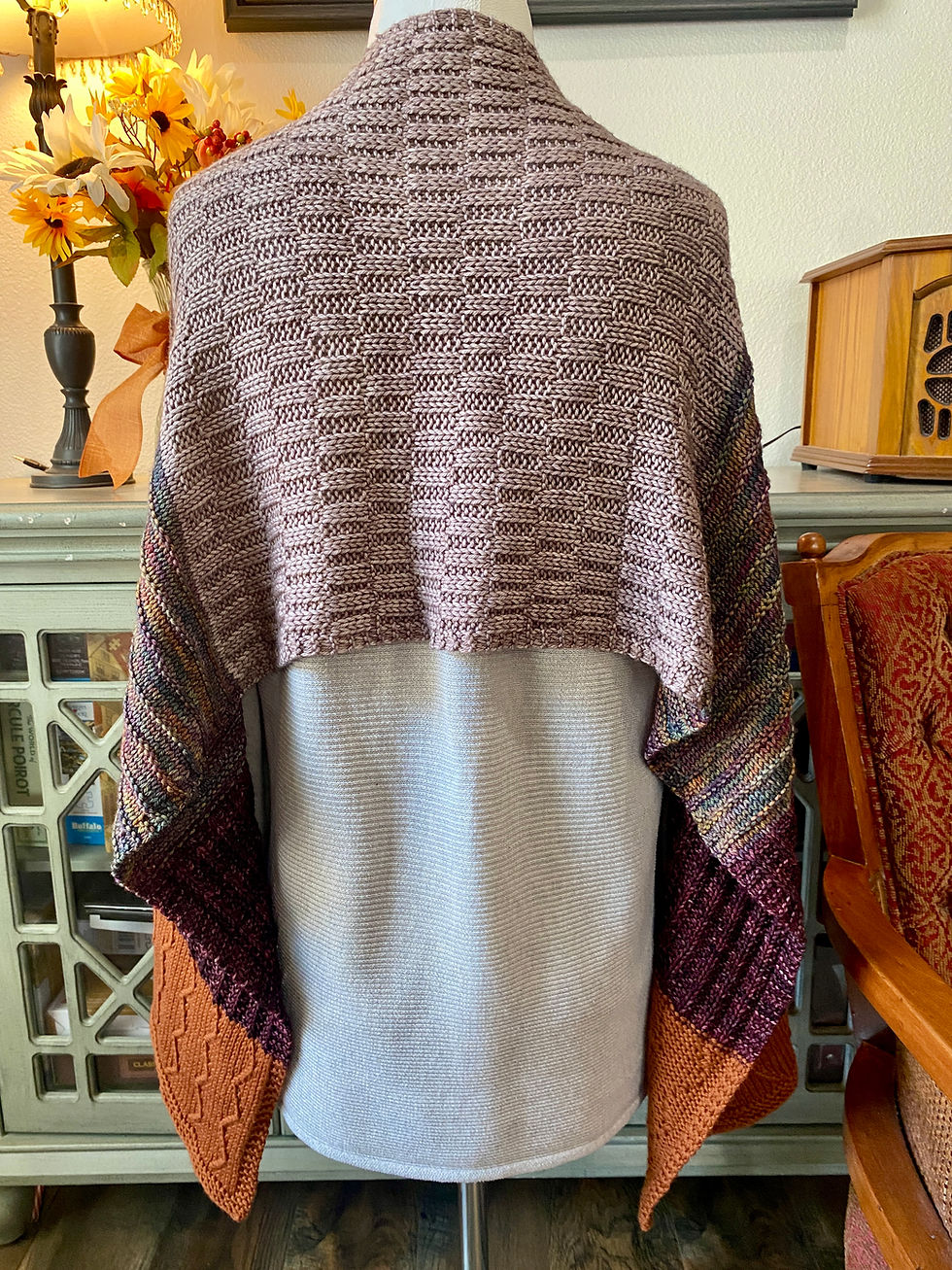 Thumbnail: adventure wrap knitting pattern back