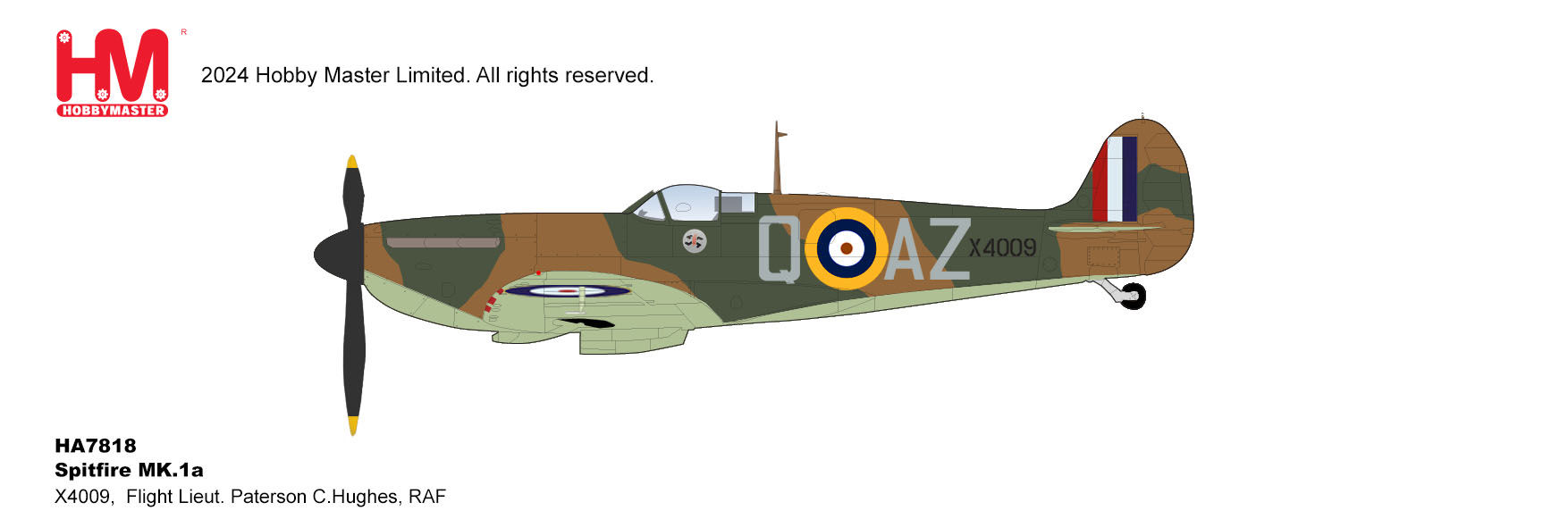 Hobby Master HA7818, Spitfire MK.1a X4009, Flt Lt P C Hughes, RAF, 1940, 1:48
