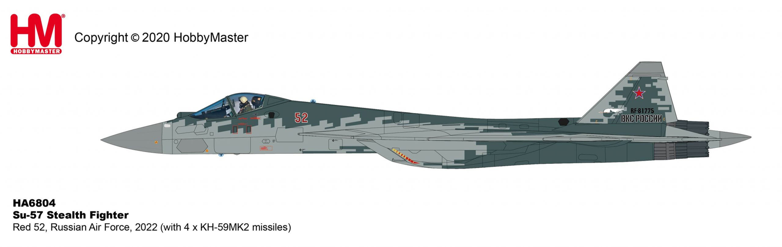 Hobby Master HA6804, Su-57 Stealth Fighter Red 52, Russian Air Force, 2022, 1:72