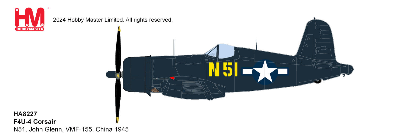 Hobby Master HA8227, F4U-4 Corsair N51, John Glenn, VMF-155, China 1945, 1:48