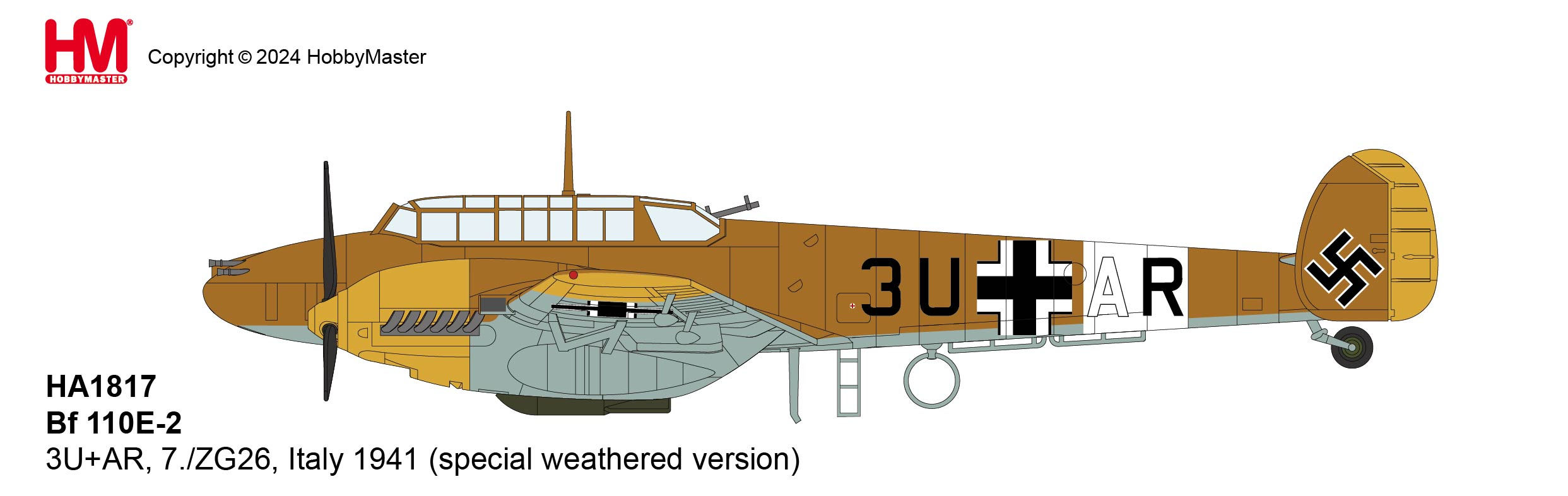Hobby Master HA1817, BF 110E-2 3U+AR, 7./ZG 26, Italy 1941 (special), 1:48