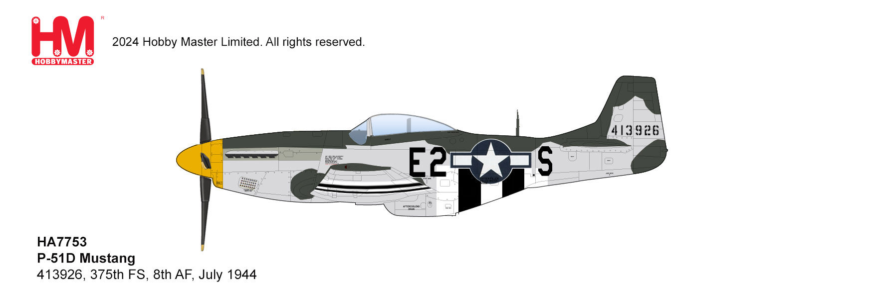Hobby Master HA7753, P-51D Mustang 413926, 375th FS, 8th AF, July 1944, 1:48