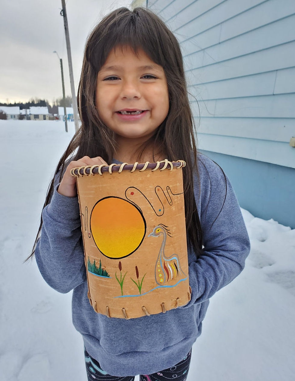 Thumbnail: Wholesale Lot Painted Birch Bark Basket 