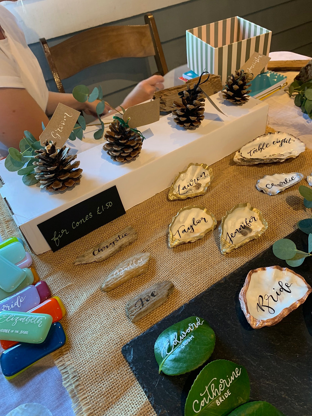 Beach & Meadow at East Quay Venue display of their fantastic upcycled oyster shell wedding decorations. Image by Luxurious Glitter - Wedding Glitter Bar