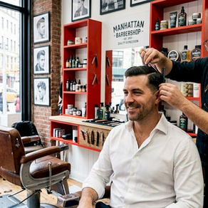 Barber cutting classic men's side part