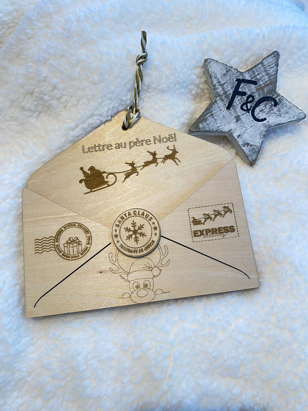 Enveloppe en bois pour les souhaits de Noël F&C