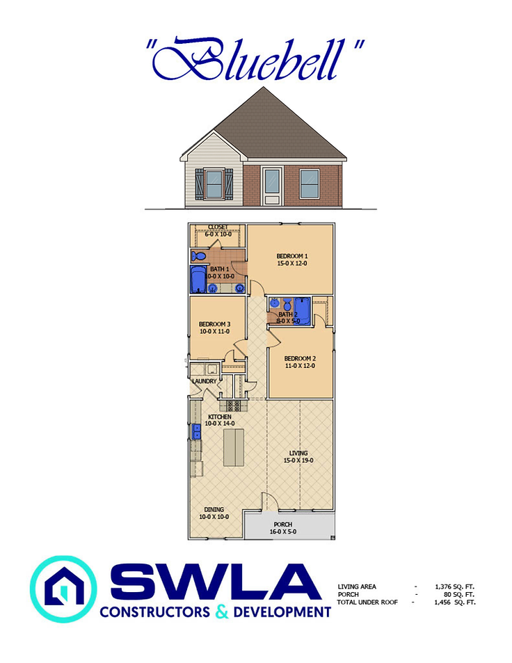 Blue Belle - Simple Floor Plan - Custom Home Builders Lake Charles LA - Brookeland TX - Ow
