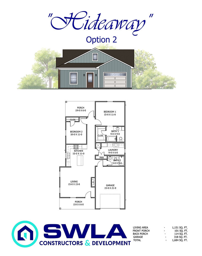 Hideaway 2 House Plan - Custom Home Builders - Lake Charles LA - Sulphur LA - Deridder LA