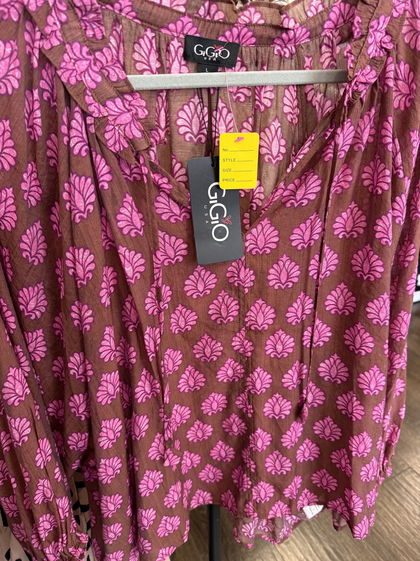 brown with pink designs with front neck ties