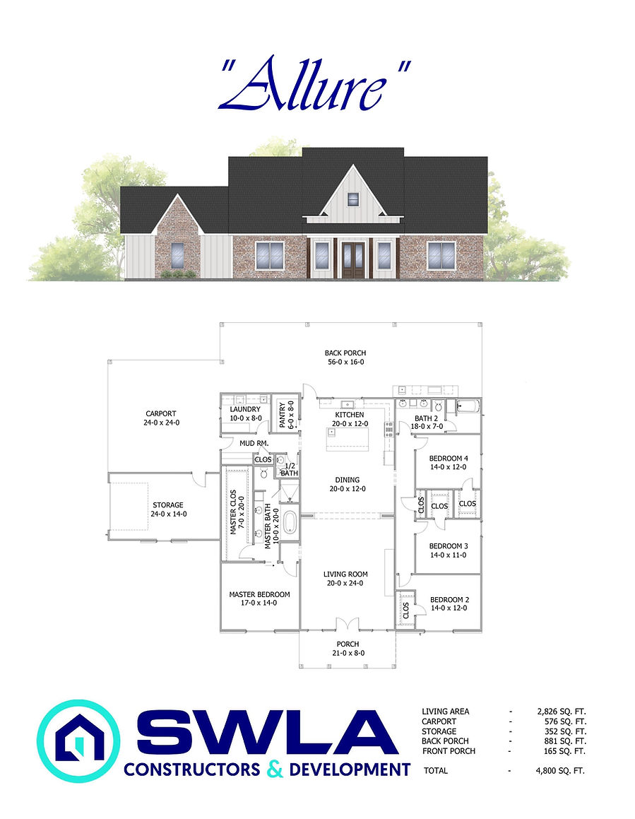 Allure House Plan - Custom Home Builders - Lake Charles LA - Sulphur LA - Deridder LA - Br