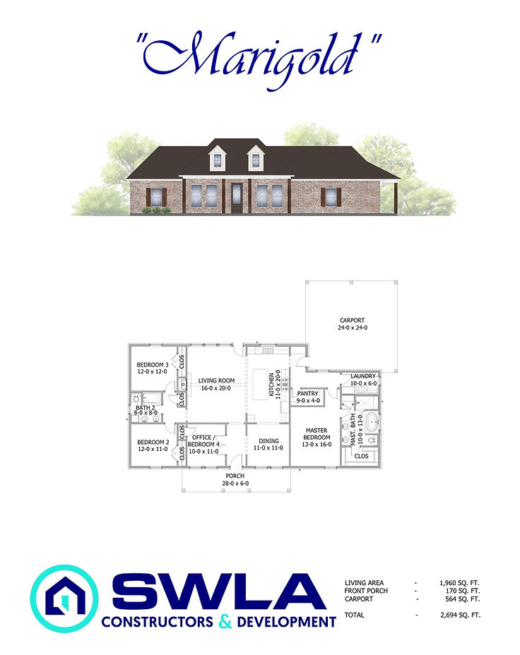 Marigold House Plan - Custom Home Builders - Lake Charles LA - Sulphur LA - Deridder LA -