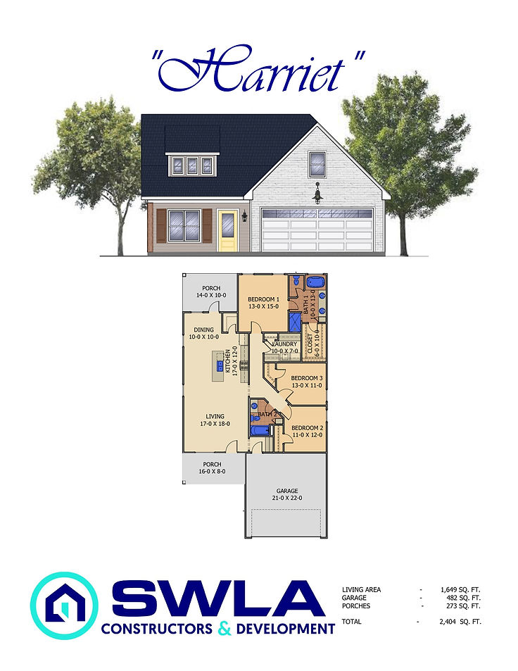 Planos de casas Harriet - Planos de casas personalizadas - Lake Charles LA - Sulphur LA - Construcción de casas personalizadas