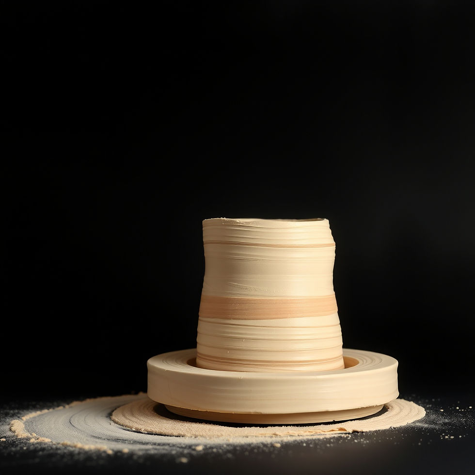 A black background with an image of pottery clay being formed on a wheel standing out .jpg