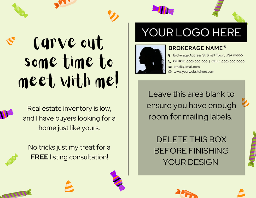Thumbnail: CANVA TEMPLATE "Carve Out Time" Realtor Halloween Farming Postcard Active