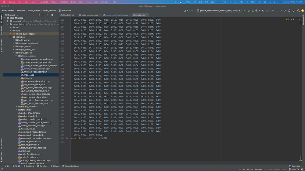 A screenshot of the Arducam Pico4ML model example