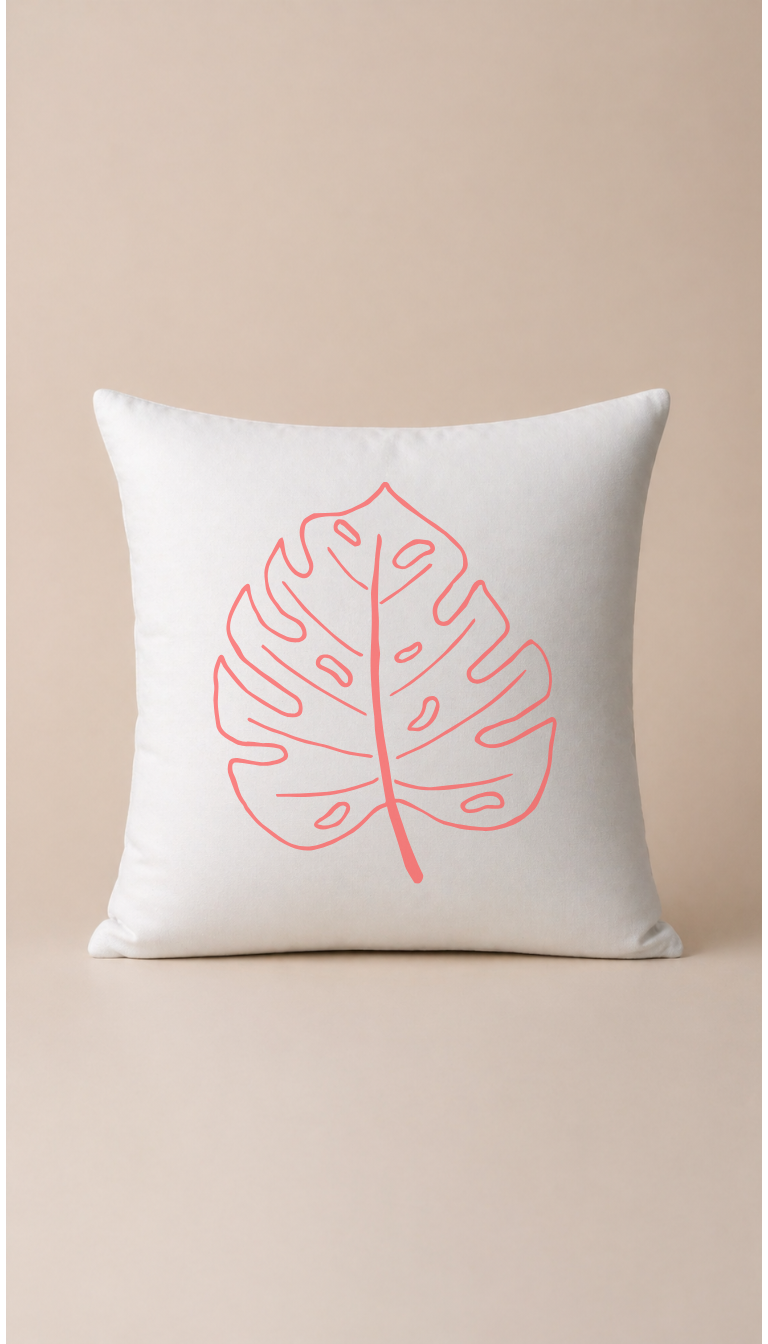 Red Pink Natural Leaf Cushion Cover