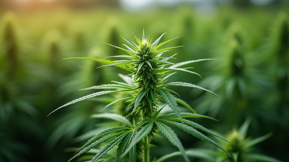 Close-up view of a hemp plant with vibrant green leaves