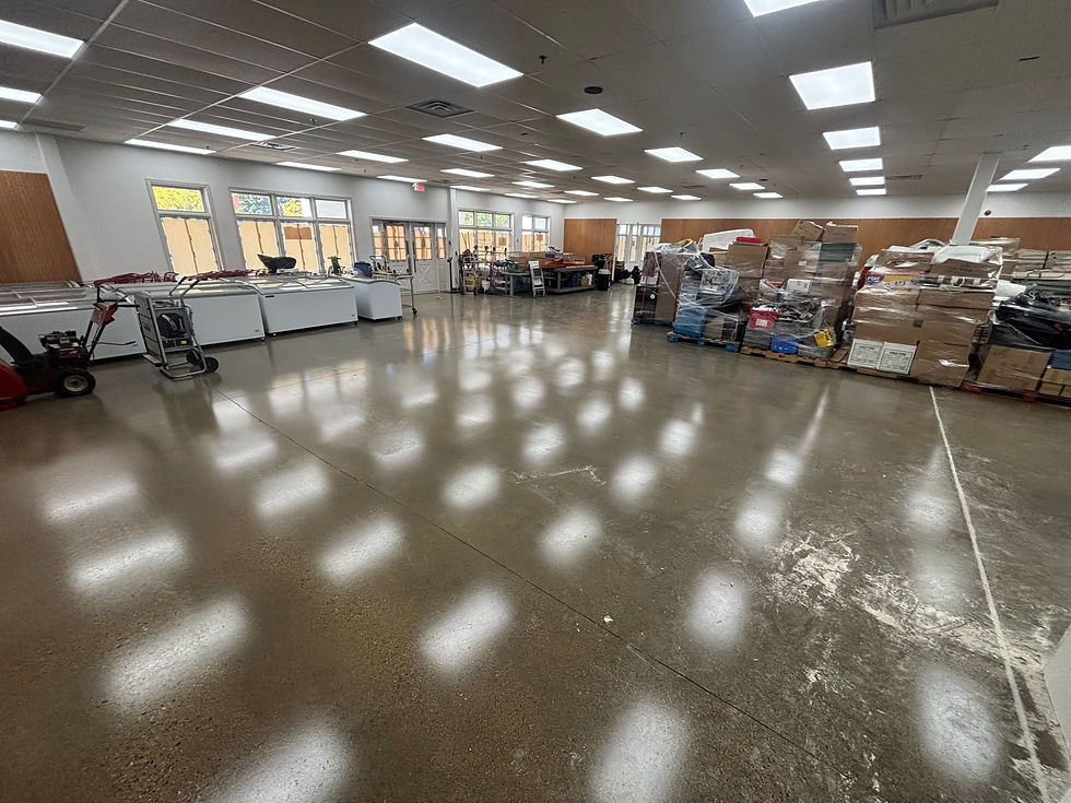 Eye-level view of a grocery store aisle with durable, glossy flooring