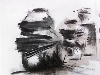 charcoal drawing sculptural black and white studio gallery Atelier451